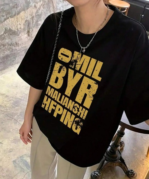 SEU(エスイーユー)の「ヴィンテージロゴプリント オーバーサイズTシャツ グラフィックプリントピグメントビッグロゴ オーバーサイズ ロックTシャツ(Tシャツ/カットソー・レディース・ネイビー/チャコール/ブラック/ホワイト/ライトグレー・フリー)」の8枚目の写真