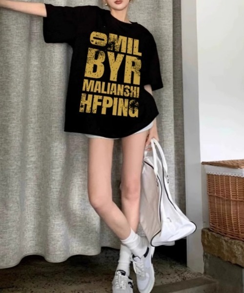 SEU(エスイーユー)の「ヴィンテージロゴプリント オーバーサイズTシャツ グラフィックプリントピグメントビッグロゴ オーバーサイズ ロックTシャツ(Tシャツ/カットソー・レディース・ネイビー/チャコール/ブラック/ホワイト/ライトグレー・フリー)」の10枚目の写真