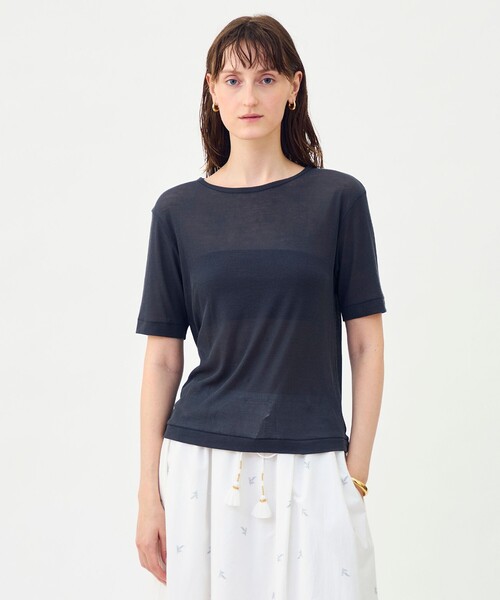 MACPHEE（マカフィー）の「シアージャージー ハーフスリーブプルオーバー（Tシャツ/カットソー・レディース・チャコールグレー/ライトベージュ/レッド/ダークブラウン/ホワイト・S）」の12枚目の写真