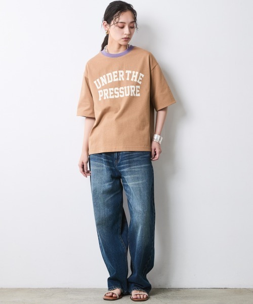 CHIC STYLE(シックスタイル)の「綿100%バイカラーロゴプリントTシャツ<大きいサイズ有>シックスタイル(Tシャツ/カットソー・レディース・モカ/キャメル・M/L/LL/3L/4L/5L)」の9枚目の写真
