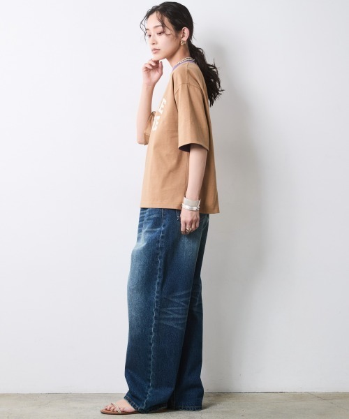 CHIC STYLE(シックスタイル)の「綿100%バイカラーロゴプリントTシャツ<大きいサイズ有>シックスタイル(Tシャツ/カットソー・レディース・モカ/キャメル・M/L/LL/3L/4L/5L)」の13枚目の写真