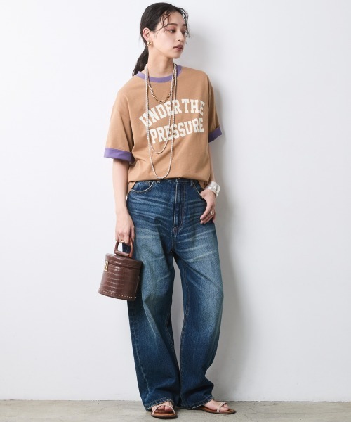 CHIC STYLE(シックスタイル)の「綿100%バイカラーロゴプリントTシャツ<大きいサイズ有>シックスタイル(Tシャツ/カットソー・レディース・モカ/キャメル・M/L/LL/3L/4L/5L)」の18枚目の写真