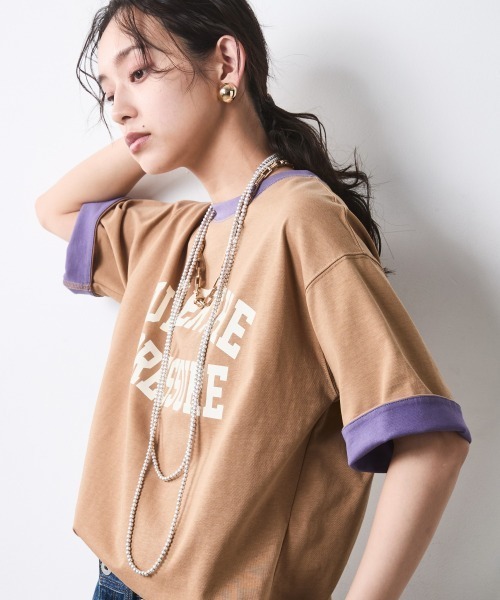 CHIC STYLE(シックスタイル)の「綿100%バイカラーロゴプリントTシャツ<大きいサイズ有>シックスタイル(Tシャツ/カットソー・レディース・モカ/キャメル・M/L/LL/3L/4L/5L)」の21枚目の写真