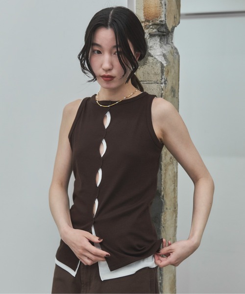 feepur(フェピュール)の「メニーホールリブタンク(タンクトップ・レディース・ブラック/オフホワイト/ブラウン・MEDIUM)」の17枚目の写真