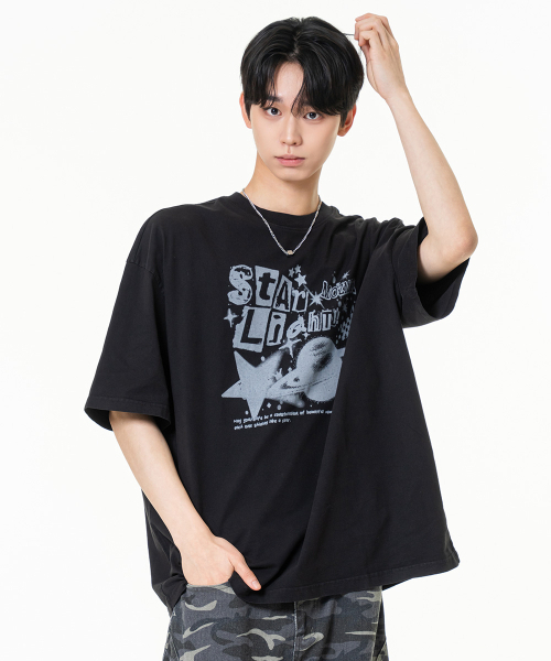 MOZMOZ(モズモズ)の「スタライトピグメントオーバーフィット半袖Tシャツブラック(Tシャツ/カットソー・レディース・その他・M/XL/XXL)」の4枚目の写真