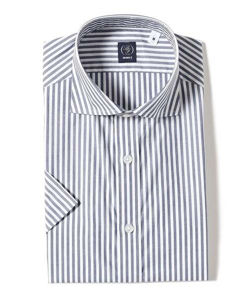 BEAMS F（ビームスエフ）の「コットン ロンドンストライプ ショートスリーブ カッタウェイカラーシャツ（シャツ/ブラウス・メンズ・ネイビー・MEDIUM/LARGE/X-LARGE/SMALL）」の7枚目の写真