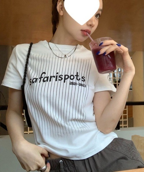 Ritzy(リッツィー)の「フロントストライプロゴバックナンバースリム半袖Tシャツ(Tシャツ/カットソー・レディース・ホワイト/グレー・M/L)」の9枚目の写真