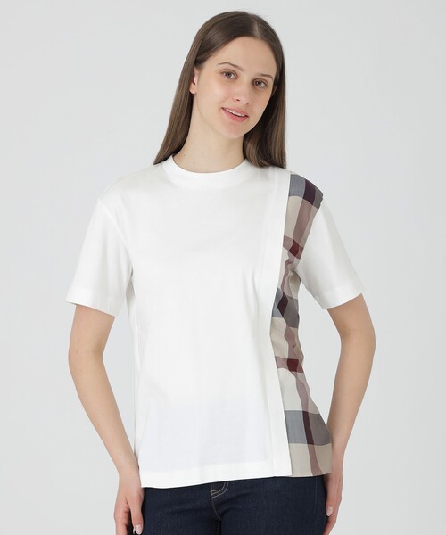 BLUE LABEL CRESTBRIDGE(ブルーレーベルクレストブリッジ)の「【一部店舗限定】コンパクトスムースパーシャルチェックTシャツ(Tシャツ/カットソー・レディース・ブラック/オフホワイト/ブルー・40/38)」の1枚目の写真