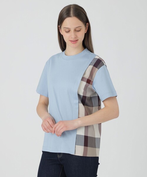 BLUE LABEL CRESTBRIDGE(ブルーレーベルクレストブリッジ)の「【一部店舗限定】コンパクトスムースパーシャルチェックTシャツ(Tシャツ/カットソー・レディース・ブラック/オフホワイト/ブルー・40/38)」の3枚目の写真