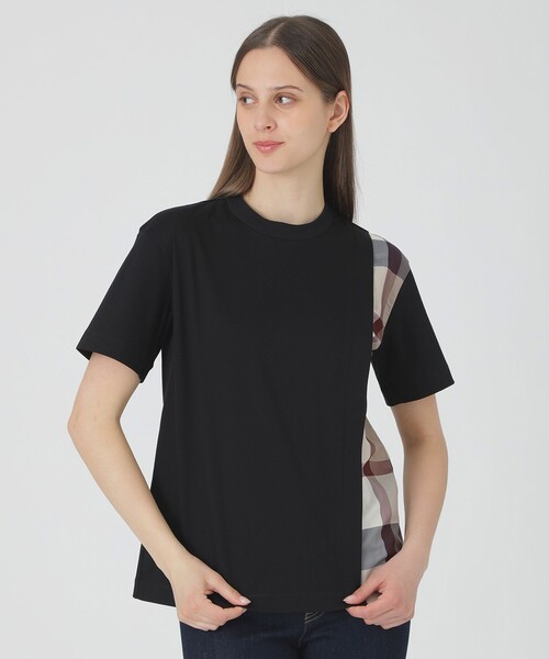 BLUE LABEL CRESTBRIDGE(ブルーレーベルクレストブリッジ)の「【一部店舗限定】コンパクトスムースパーシャルチェックTシャツ(Tシャツ/カットソー・レディース・ブラック/オフホワイト/ブルー・40/38)」の2枚目の写真
