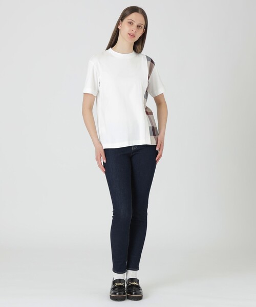 BLUE LABEL CRESTBRIDGE(ブルーレーベルクレストブリッジ)の「【一部店舗限定】コンパクトスムースパーシャルチェックTシャツ(Tシャツ/カットソー・レディース・ブラック/オフホワイト/ブルー・40/38)」の4枚目の写真