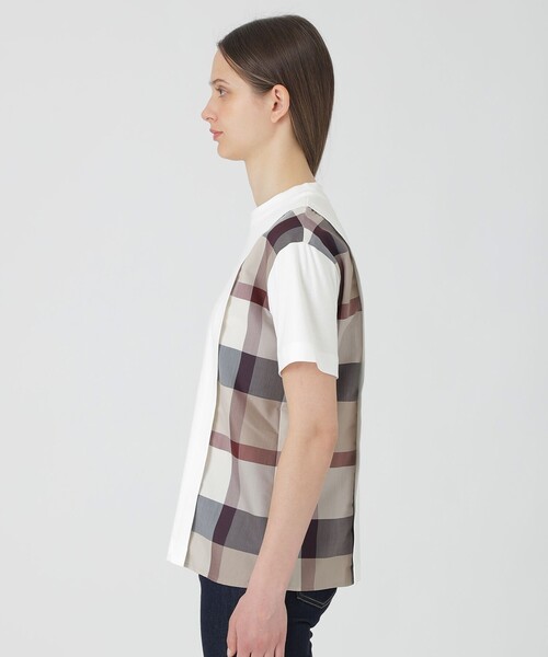 BLUE LABEL CRESTBRIDGE(ブルーレーベルクレストブリッジ)の「【一部店舗限定】コンパクトスムースパーシャルチェックTシャツ(Tシャツ/カットソー・レディース・ブラック/オフホワイト/ブルー・40/38)」の6枚目の写真