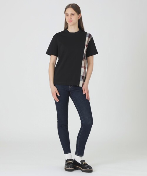 BLUE LABEL CRESTBRIDGE(ブルーレーベルクレストブリッジ)の「【一部店舗限定】コンパクトスムースパーシャルチェックTシャツ(Tシャツ/カットソー・レディース・ブラック/オフホワイト/ブルー・40/38)」の9枚目の写真