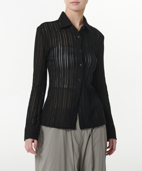MUSINSA STANDARD WOMAN（ムシンサスタンダードウーマン）の「ウィメンズスリムフィットクロシェシャツ[ブラック]（シャツ/ブラウス・レディース・その他・SMALL/MEDIUM/LARGE/X-SMALL）」の2枚目の写真