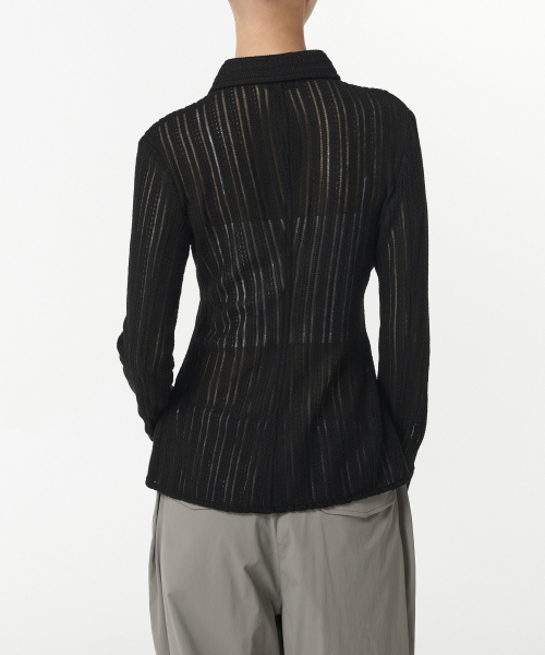 MUSINSA STANDARD WOMAN（ムシンサスタンダードウーマン）の「ウィメンズスリムフィットクロシェシャツ[ブラック]（シャツ/ブラウス・レディース・その他・SMALL/MEDIUM/LARGE/X-SMALL）」の3枚目の写真