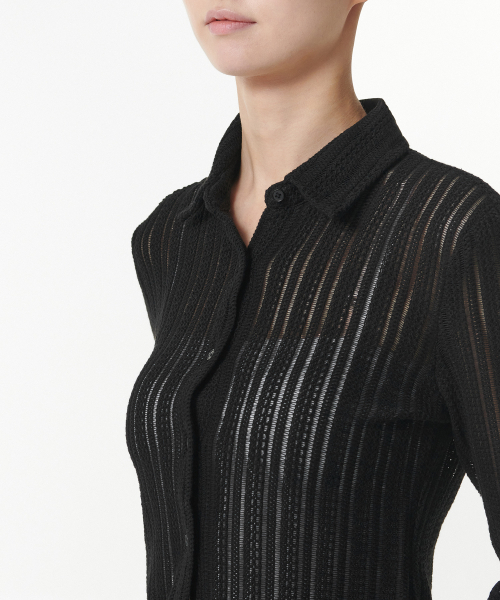 MUSINSA STANDARD WOMAN（ムシンサスタンダードウーマン）の「ウィメンズスリムフィットクロシェシャツ[ブラック]（シャツ/ブラウス・レディース・その他・SMALL/MEDIUM/LARGE/X-SMALL）」の4枚目の写真