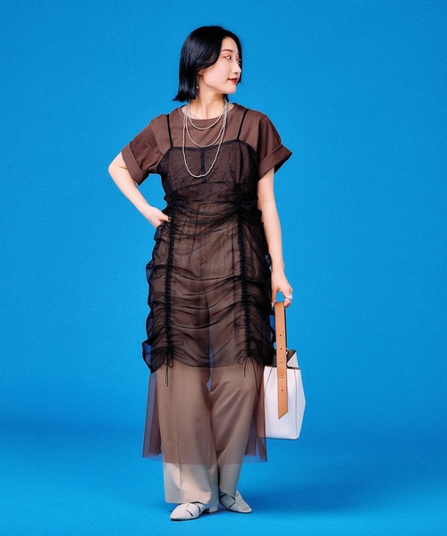 GLOBAL WORK(グローバルワーク)の「遥プロデュ-ス/カットソー&チュールワンピセット/498325(ワンピース・レディース・ネイビー/ダークブラウン・FREE)」の2枚目の写真