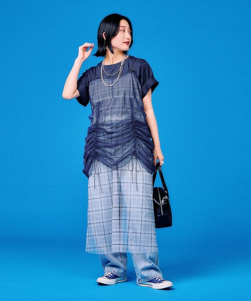 GLOBAL WORK(グローバルワーク)の「遥プロデュ-ス/カットソー&チュールワンピセット/498325(ワンピース・レディース・ネイビー/ダークブラウン・FREE)」の1枚目の写真