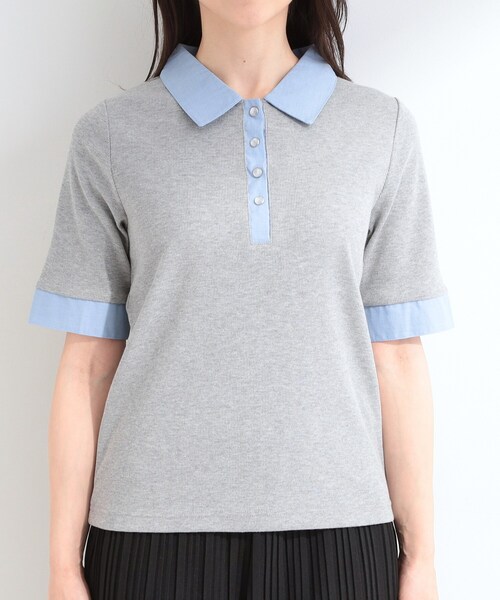 SHOO・LA・RUE（シューラルー）の「【洗濯機可/S-LL】シャツレイヤード風 テレコポロトップス（Tシャツ/カットソー・レディース・ブラック/グレー・04/03/02/01）」の11枚目の写真