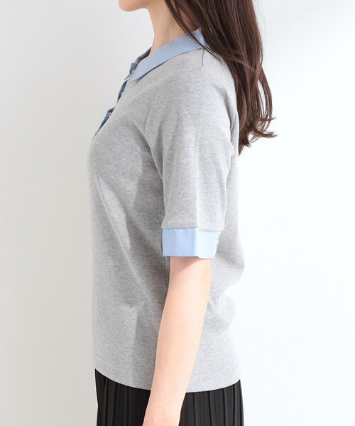SHOO・LA・RUE（シューラルー）の「【洗濯機可/S-LL】シャツレイヤード風 テレコポロトップス（Tシャツ/カットソー・レディース・ブラック/グレー・04/03/02/01）」の12枚目の写真