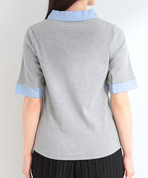 SHOO・LA・RUE（シューラルー）の「【洗濯機可/S-LL】シャツレイヤード風 テレコポロトップス（Tシャツ/カットソー・レディース・ブラック/グレー・04/03/02/01）」の13枚目の写真