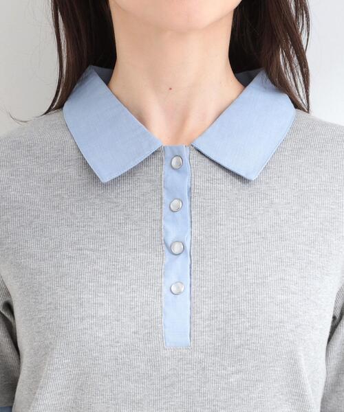 SHOO・LA・RUE（シューラルー）の「【洗濯機可/S-LL】シャツレイヤード風 テレコポロトップス（Tシャツ/カットソー・レディース・ブラック/グレー・04/03/02/01）」の14枚目の写真