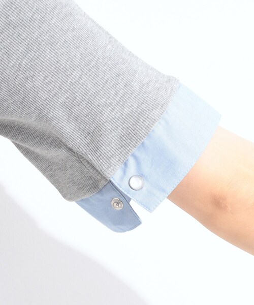 SHOO・LA・RUE（シューラルー）の「【洗濯機可/S-LL】シャツレイヤード風 テレコポロトップス（Tシャツ/カットソー・レディース・ブラック/グレー・04/03/02/01）」の16枚目の写真