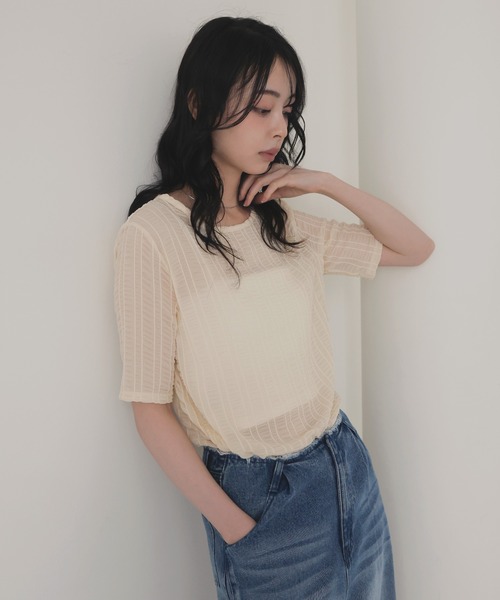 LIAN(リアン)の「シアーシャーリングトップス(Tシャツ/カットソー・レディース・ブラウン/ブラック/アイボリー・FREE)」の6枚目の写真