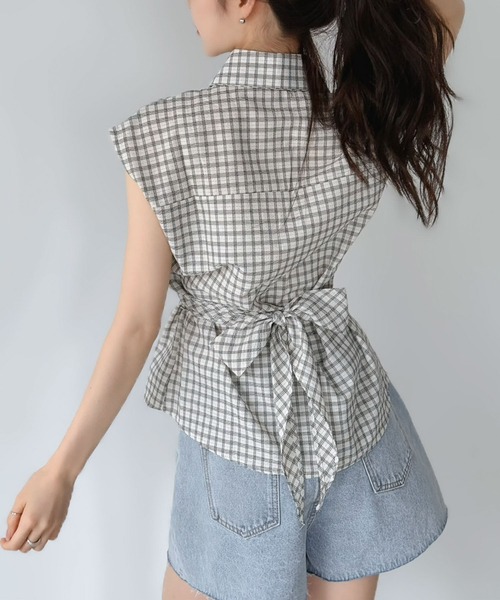 Jewelobe(ジュエローブ)の「カシュクール風チェックリボンブラウス(シャツ/ブラウス・レディース・オフホワイト/ネイビー・FREE)」の17枚目の写真