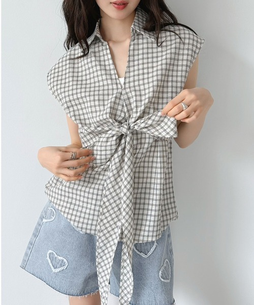 Jewelobe(ジュエローブ)の「カシュクール風チェックリボンブラウス(シャツ/ブラウス・レディース・オフホワイト/ネイビー・FREE)」の22枚目の写真