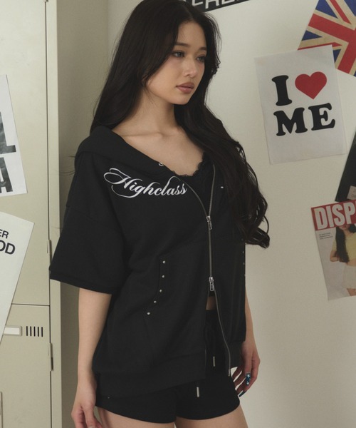 dispark(ディスパーク)の「DISPARK/【26春夏新作】スタッズグラフィックZIP SSパーカー(パーカー・レディース・ブラック/グレー・FREE)」の12枚目の写真