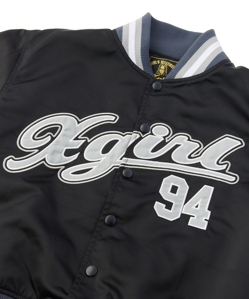 X-girl(エックスガール)の「LOGO AND NUMBER VARSITY JACKET(ナイロンジャケット・レディース・ブラック/ブラウン・S/M)」の14枚目の写真