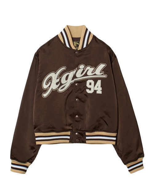 X-girl(エックスガール)の「LOGO AND NUMBER VARSITY JACKET(ナイロンジャケット・レディース・ブラック/ブラウン・S/M)」の9枚目の写真