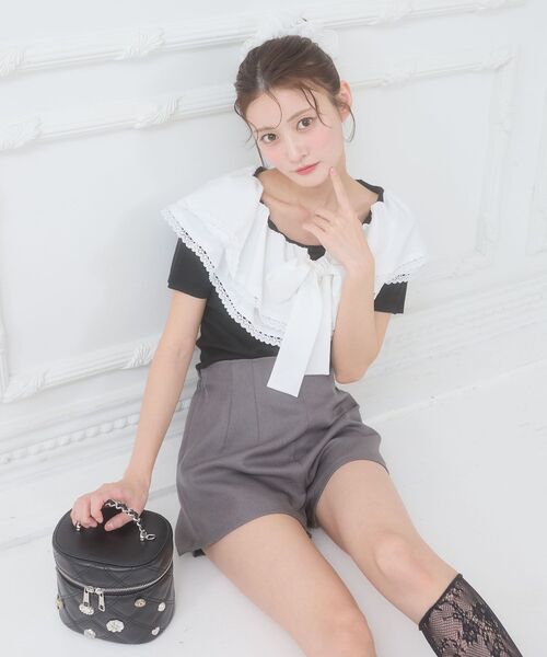 MAJESTIC LEGON(マジェスティックレゴン)の「ビッグカラーリボンニット(ニット/セーター・レディース・ホワイト系その他2/ブラック/グレー系その他・MEDIUM)」の2枚目の写真