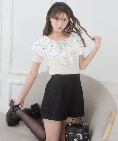 MAJESTIC LEGON(マジェスティックレゴン)の「ビッグカラーリボンニット(ニット/セーター・レディース・ホワイト系その他2/ブラック/グレー系その他・MEDIUM)」の7枚目の写真