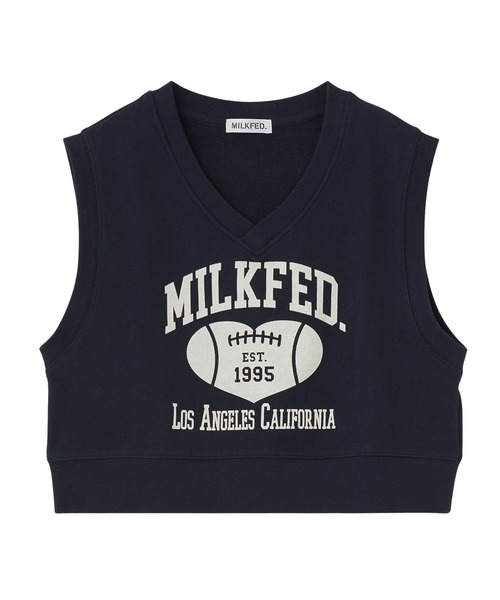 MILKFED.(ミルクフェド)の「COLLEGE LOGO V-NECK SWEAT VEST(ベスト・レディース・ブラウン/ネイビー/オートミール・ONE SIZE)」の11枚目の写真