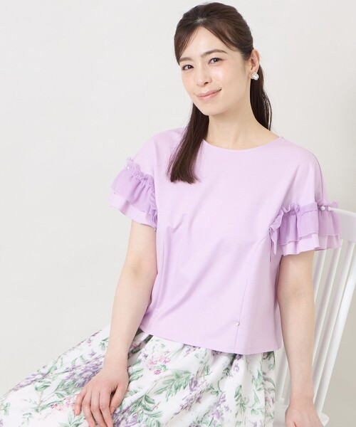 TO BE CHIC(トゥー ビー シック)の「シアーギャザースリーブ カットソー(Tシャツ/カットソー・レディース・オフホワイト/パープル系その他4/ブラック・40/42)」の3枚目の写真