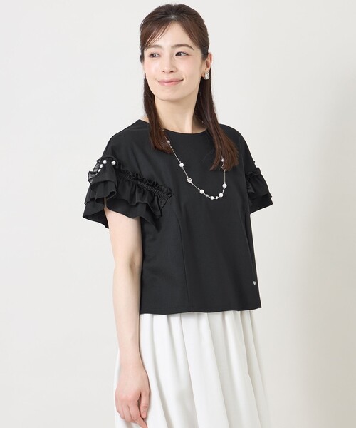 TO BE CHIC(トゥー ビー シック)の「シアーギャザースリーブ カットソー(Tシャツ/カットソー・レディース・オフホワイト/パープル系その他4/ブラック・40/42)」の2枚目の写真