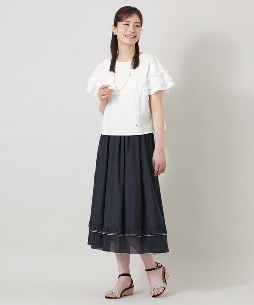 TO BE CHIC(トゥー ビー シック)の「シアーギャザースリーブ カットソー(Tシャツ/カットソー・レディース・オフホワイト/パープル系その他4/ブラック・40/42)」の4枚目の写真