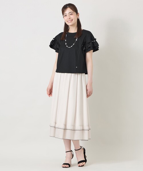 TO BE CHIC(トゥー ビー シック)の「シアーギャザースリーブ カットソー(Tシャツ/カットソー・レディース・オフホワイト/パープル系その他4/ブラック・40/42)」の5枚目の写真