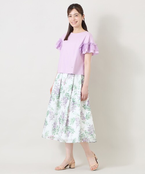TO BE CHIC(トゥー ビー シック)の「シアーギャザースリーブ カットソー(Tシャツ/カットソー・レディース・オフホワイト/パープル系その他4/ブラック・40/42)」の6枚目の写真