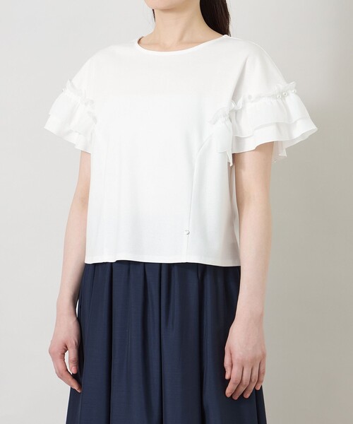 TO BE CHIC(トゥー ビー シック)の「シアーギャザースリーブ カットソー(Tシャツ/カットソー・レディース・オフホワイト/パープル系その他4/ブラック・40/42)」の9枚目の写真