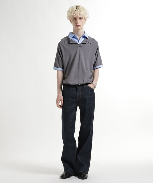 HARE（ハレ）の「シャツレイヤードニットポロ（ポロシャツ・メンズ・グレー/ブラック・FREE）」の5枚目の写真