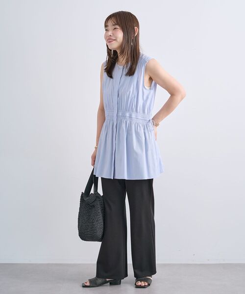 Green Parks(グリーンパークス)の「ウエストシャーリングブラウス(シャツ/ブラウス・レディース・グレー/サックスブルー/ホワイト・FREE)」の13枚目の写真