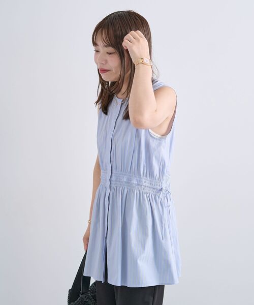 Green Parks(グリーンパークス)の「ウエストシャーリングブラウス(シャツ/ブラウス・レディース・グレー/サックスブルー/ホワイト・FREE)」の10枚目の写真