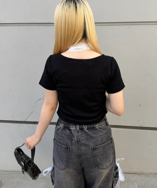 continuer de NICE CLAUP(コンティニューデナイスクラップ)の「裾ドロストレーストップス(Tシャツ/カットソー・レディース・その他11/ドット/ブラック/その他12・FREE)」の21枚目の写真