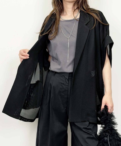 PICCIN(ピッチン)の「メッシュ半袖ジャケット(テーラードジャケット・レディース・オフホワイト/ブラック・M)」の19枚目の写真