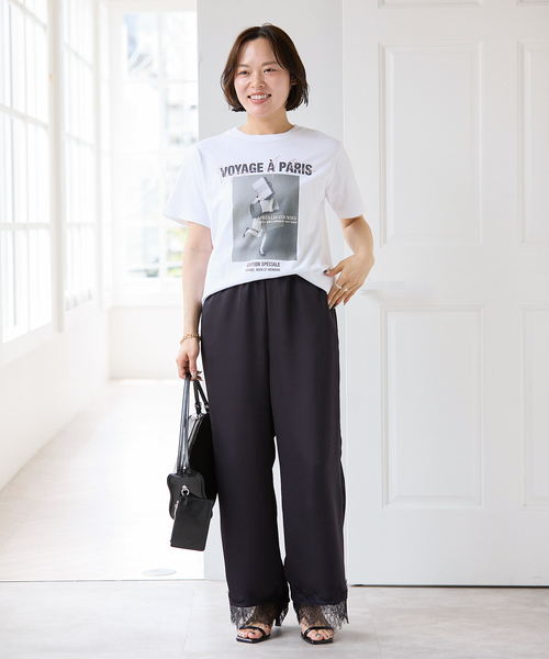 U by SPICK&SPAN(ユーバイスピックアンドスパン)の「レースヘムイージーパンツ(スラックス・レディース・ブラック/ホワイト・FREE)」の17枚目の写真