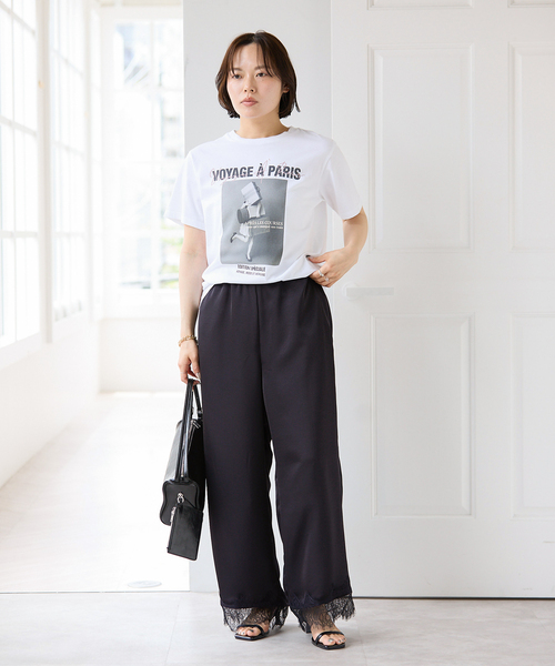 U by SPICK&SPAN(ユーバイスピックアンドスパン)の「レースヘムイージーパンツ(スラックス・レディース・ブラック/ホワイト・FREE)」の19枚目の写真