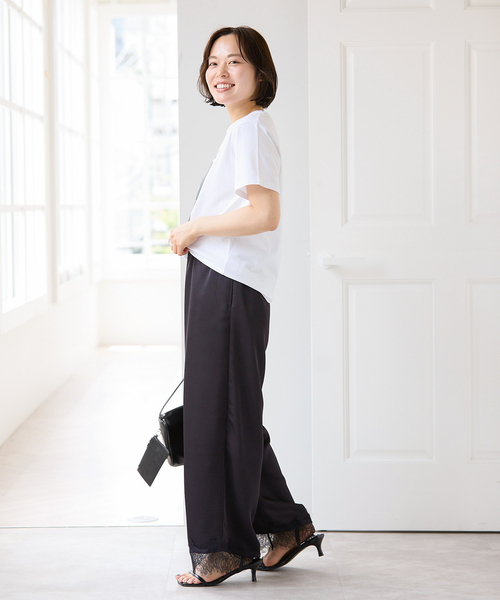U by SPICK&SPAN(ユーバイスピックアンドスパン)の「レースヘムイージーパンツ(スラックス・レディース・ブラック/ホワイト・FREE)」の20枚目の写真